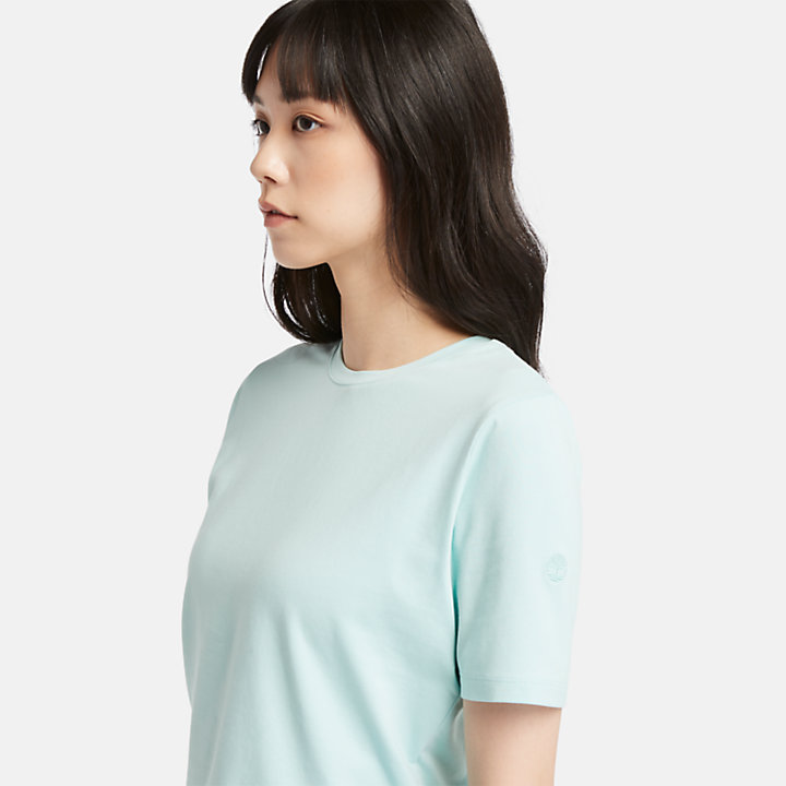 Camiseta corta para mujer en azul claro-