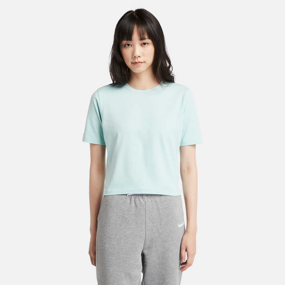 Timberland Cropped T-shirt For Women In Light Blue Blue