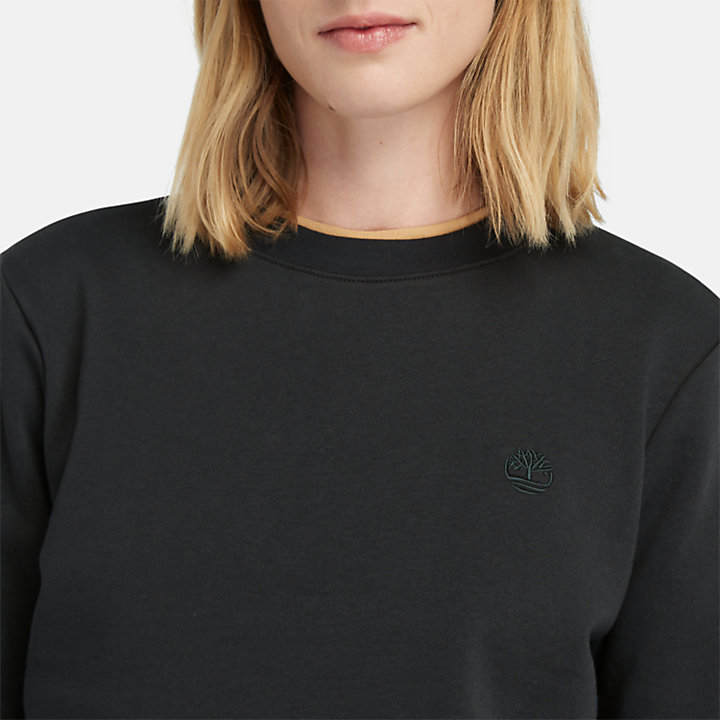 Sweatshirt mit Rundhalsausschnitt und gebürstetem Rücken für Damen in Schwarz-