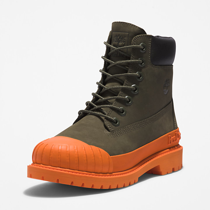 Bee Line x Timberland® 6 Inch Rubber Toe Boot voor dames in donkergroen/oranje-
