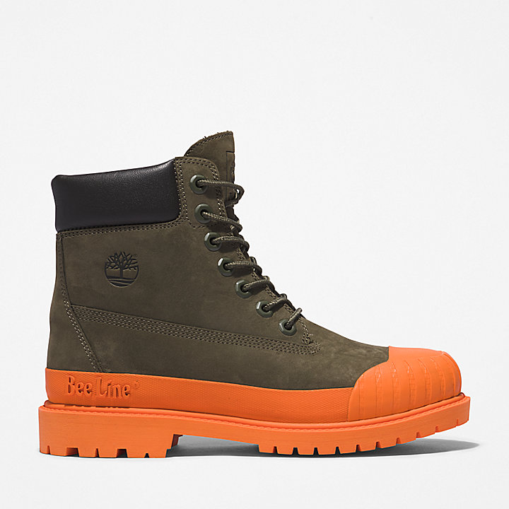 Bee Line x Timberland® 6 Inch Rubber Toe Boot voor dames in donkergroen/oranje