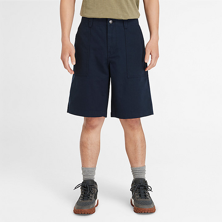 Pantalón corto estilo militar Fatigue de lona para hombre en azul marino