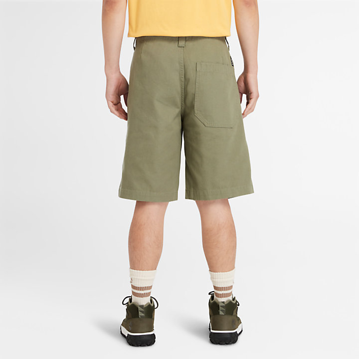 Pantalón corto estilo militar Fatigue de lona para hombre en verde-