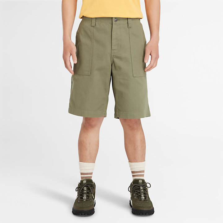Workwear Canvas Fatigue Shorts for Men in Green-