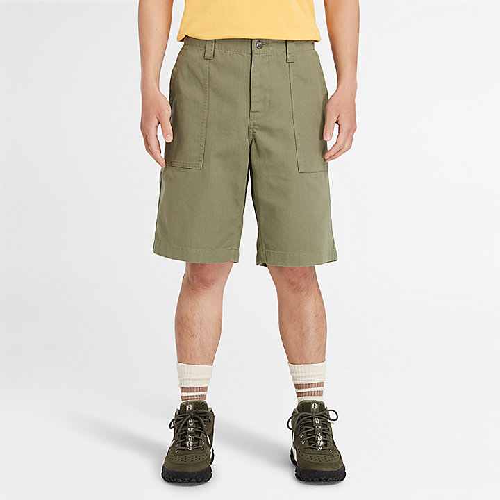 Pantalón corto estilo militar Fatigue de lona para hombre en verde