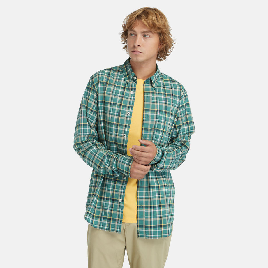 Timberland Poplin Plaid Shirt For Men In Green Green, Size L
