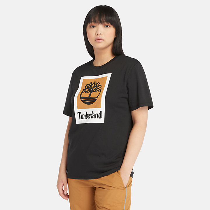 All Gender Logo Stack T-Shirt in Schwarz/Weiß-