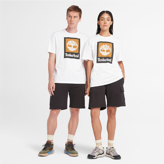 All Gender Logo Stack T-Shirt in White/Black | Timberland