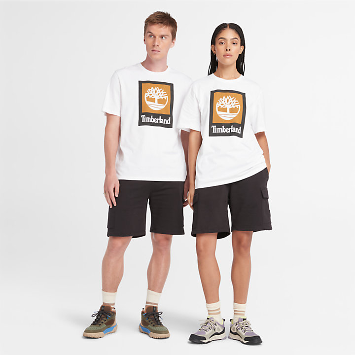 Uniseks Logo Stack T-shirt in wit/zwart-