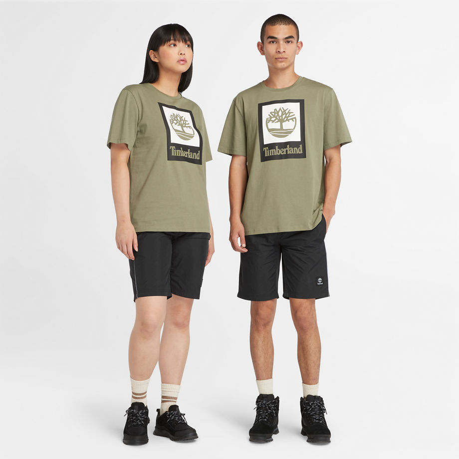 Timberland All Gender Logo Stack T-shirt In Green Green Unisex, Size M