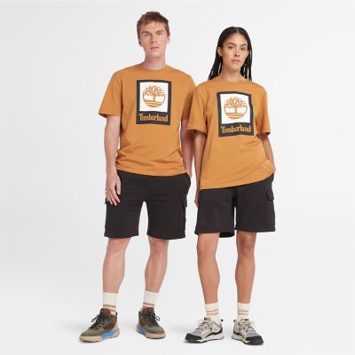 T-shirt à logo en relief unisexe en jaune/noir | Timberland