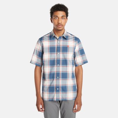 Timberland Checked Poplin Shirt For Men In Dark Blue Blue, Size S