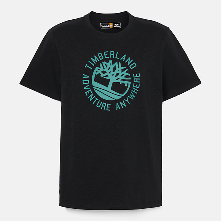 Slogan Logo Slub T-Shirt For Men in Black-