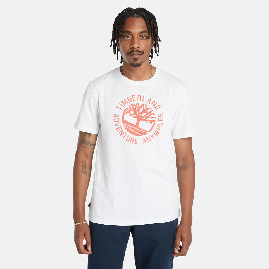 Timberland T-shirt Flammé À Logo Slogan Pour Homme En Blanc Blanc