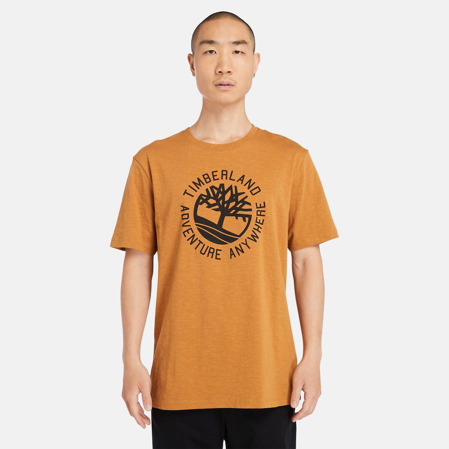 Timberland Slogan Logo Slub T-shirt For Men In Dark Yellow Yellow, Size L