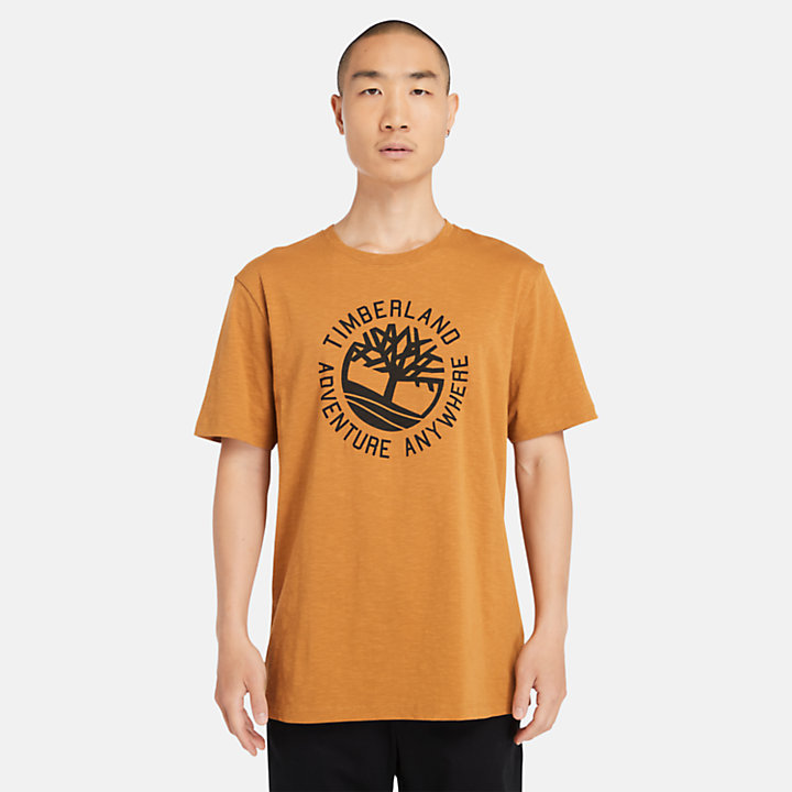 Camiseta de punto flameado con eslogan para hombre en amarillo oscuro-