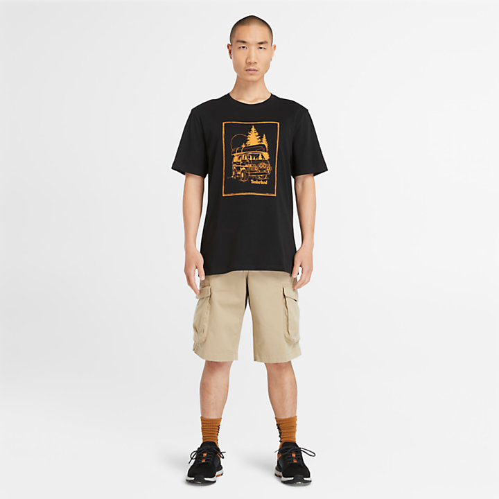 Camiseta con estampado gráfico Campervan para hombre en negro-