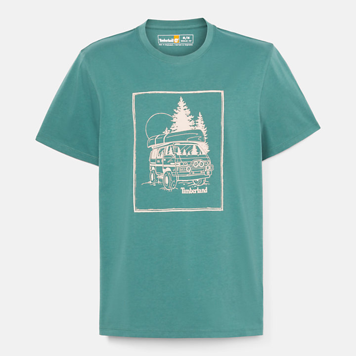 Camiseta con estampado gráfico Campervan para hombre en azul verdoso-