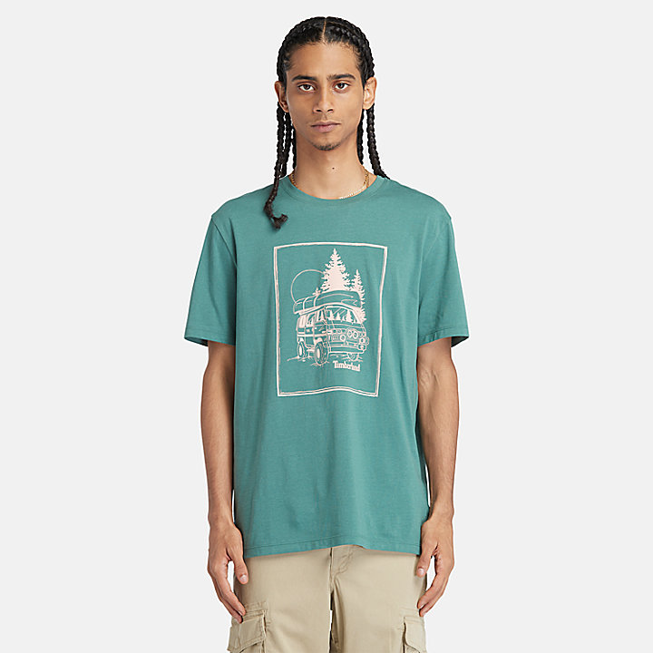 Camiseta con estampado gráfico Campervan para hombre en azul verdoso