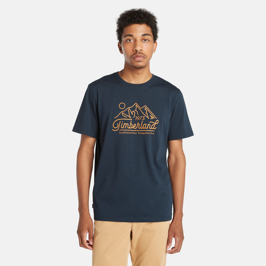 Timberland Mountain Logo T-shirt For Men In Dark Blue Blue, Size 3XL