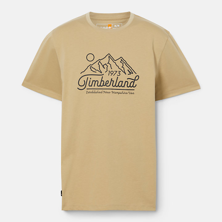 T-shirt à logo montagne pour homme en beige-