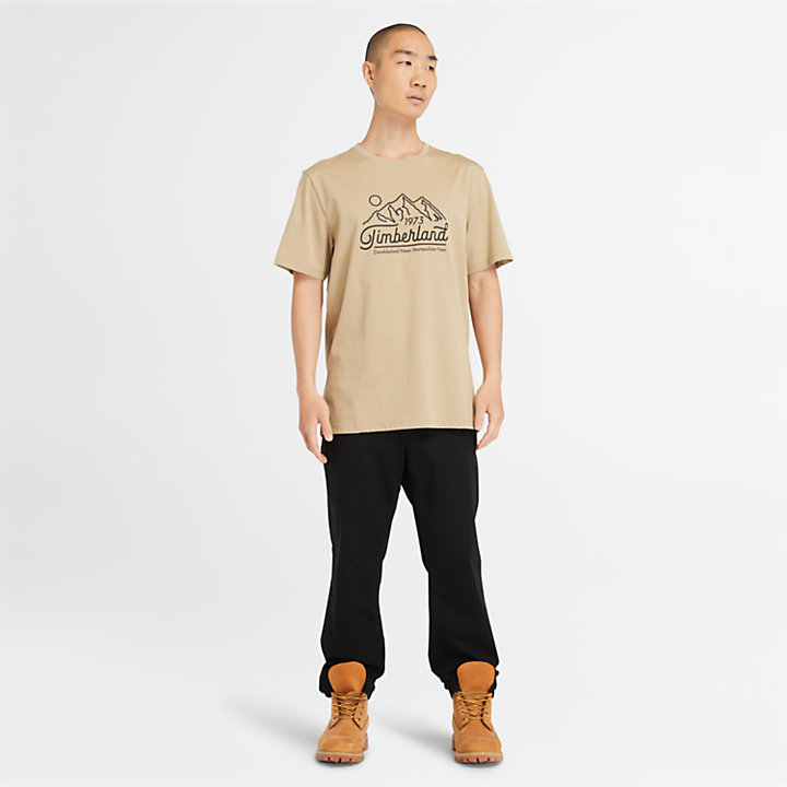 T-shirt à logo montagne pour homme en beige-