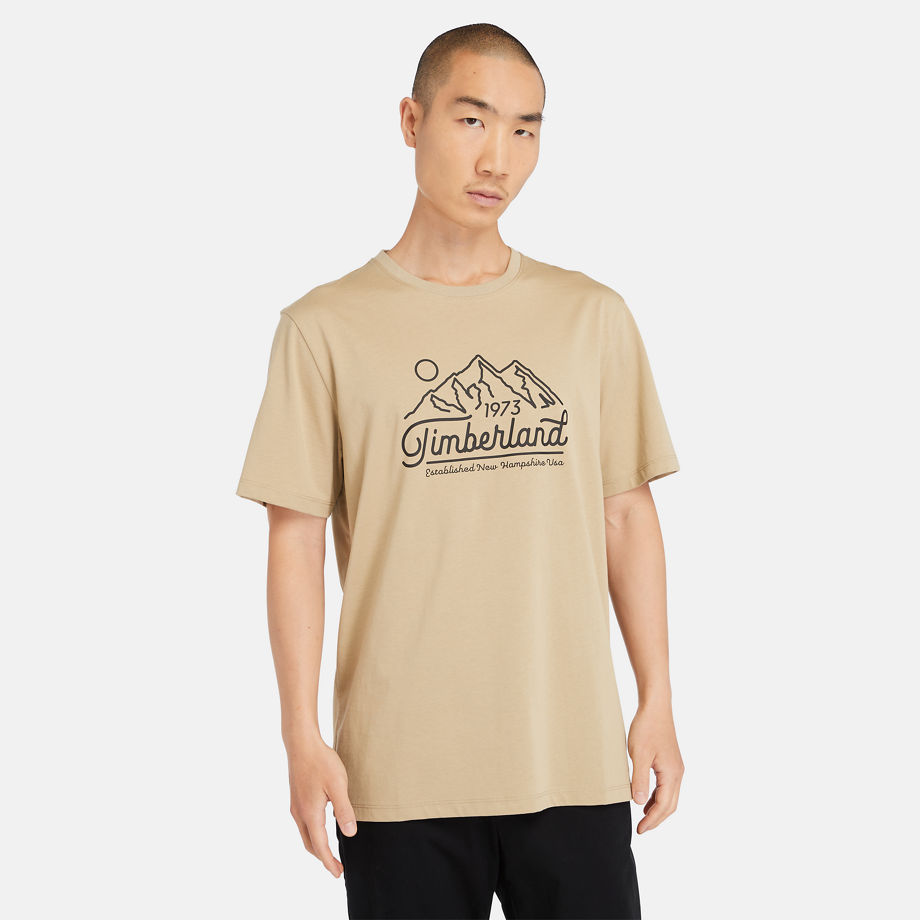 Timberland Mountain Logo T-shirt For Men In Beige Beige, Size S