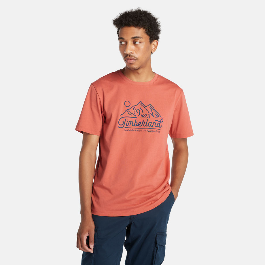 Timberland Mountain Logo T-shirt For Men In Orange Orange, Size S