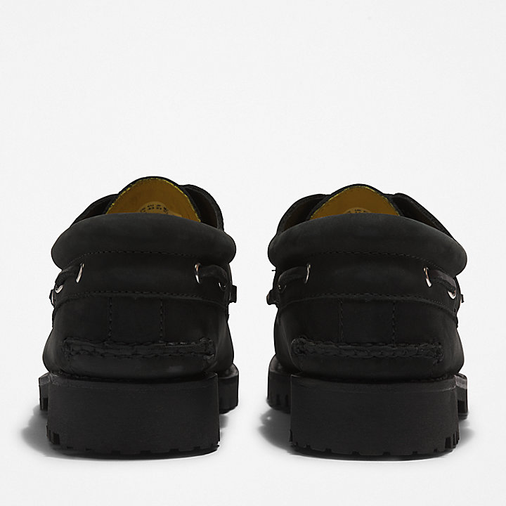 Sapato de Vela Cosido à Mão com 3 Ilhós para Homem em preto