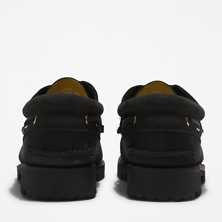 Sapato de Vela Cosido à Mão com 3 Ilhós para Homem em preto-