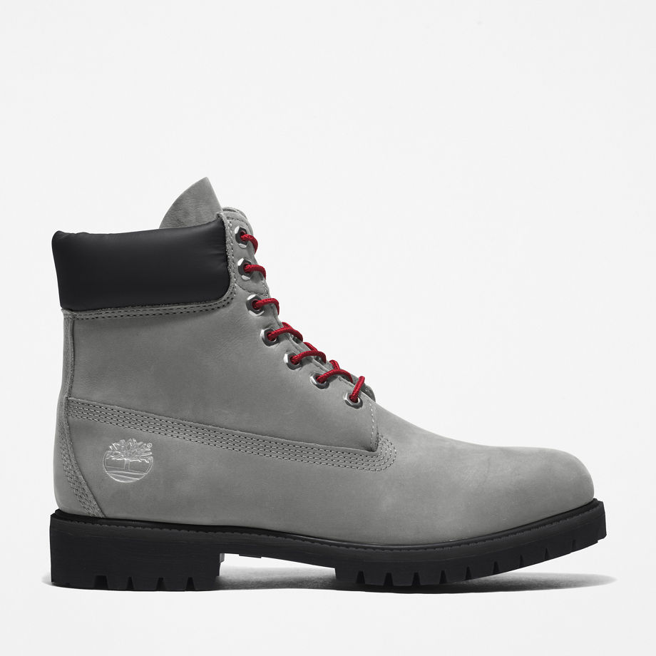 Timberland Premium 6 Inch Boot For Men In Grey/red Grey, Size 12.5