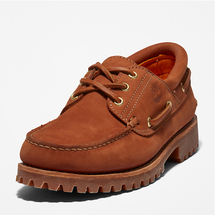 Timberland® 3-Eye Lug Handsewn Boat Shoe for Men in Brown-