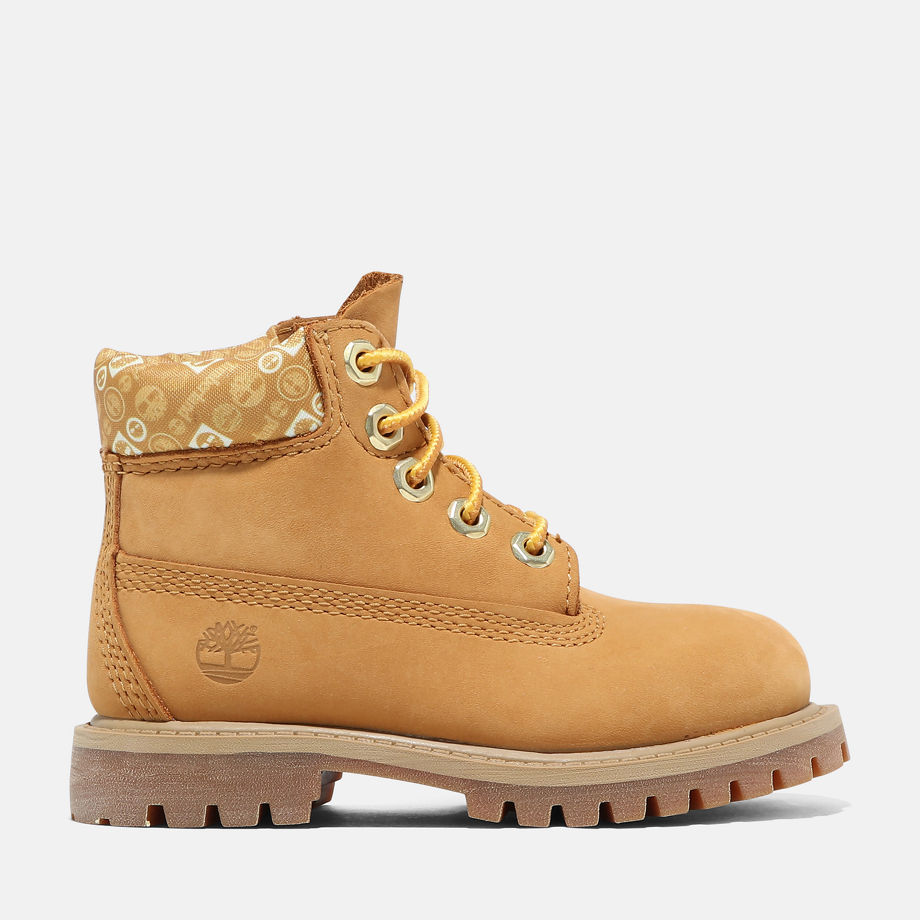 Timberland Premium 6 Inch Boot For Toddler In Yellow With Print Light Brown Kids, Size 10