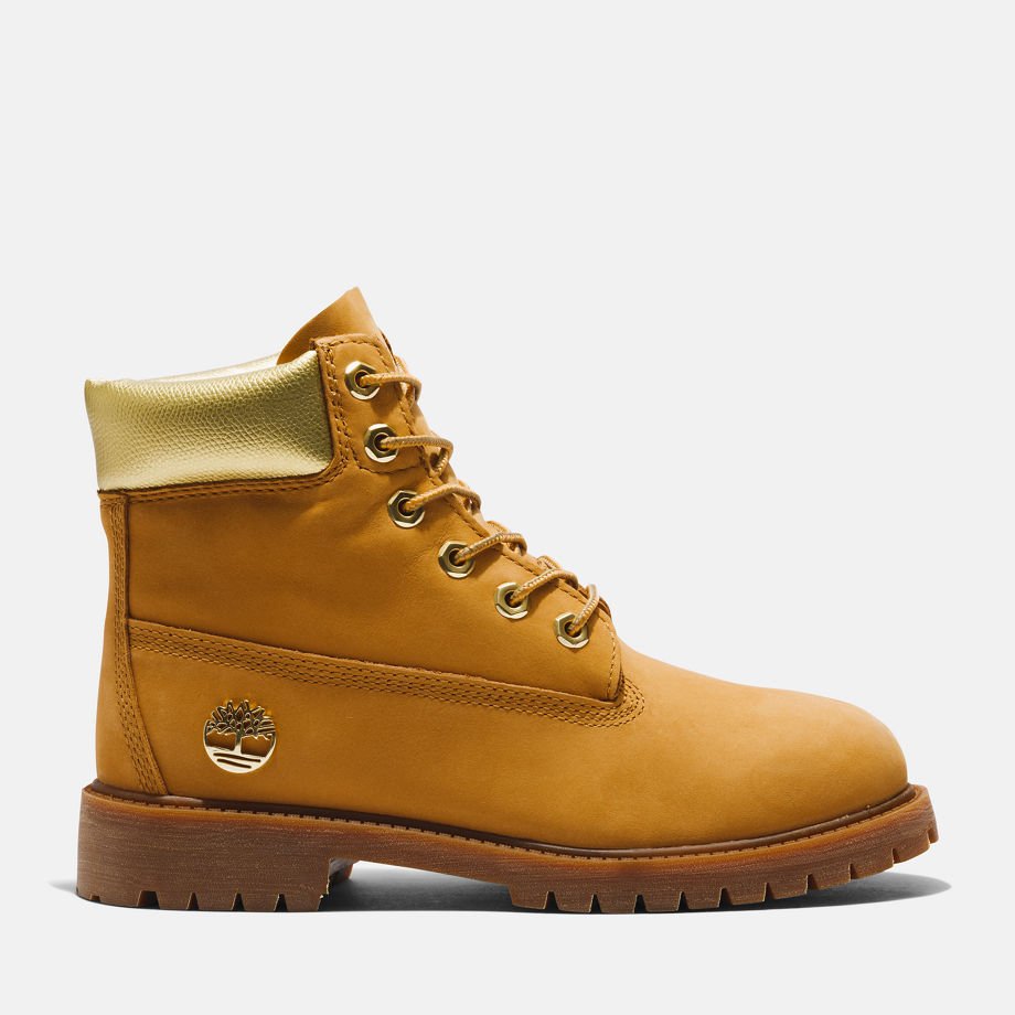 Timberland Premium 6 Inch Boot For Junior In Yellow/gold Light Brown Kids, Size 4