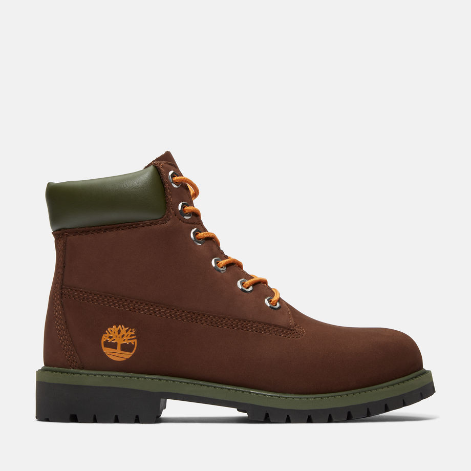 Timberland Premium 6 Inch Boot For Junior In Brown/orange Dark Brown Kids, Size 6