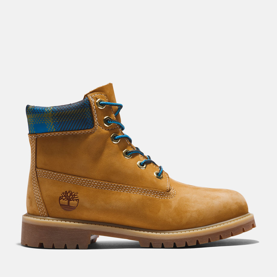 Timberland Premium 6 Inch Boot For Junior In Yellow/blue Light Brown Kids, Size 4.5