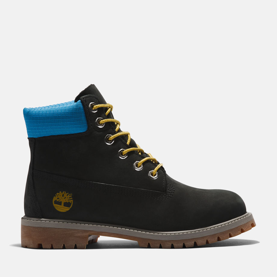 Timberland Premium 6 Inch Boot For Junior In Black/blue Black Kids, Size 4.5