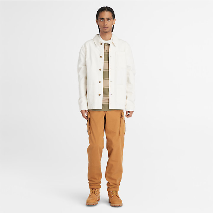 Washed Canvas Chore Jacket for Men in White-
