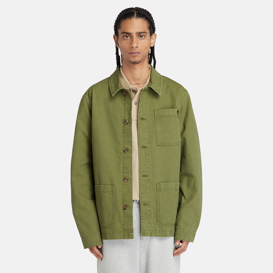 Timberland Washed Canvas Chore Jacket For Men In Green Green
