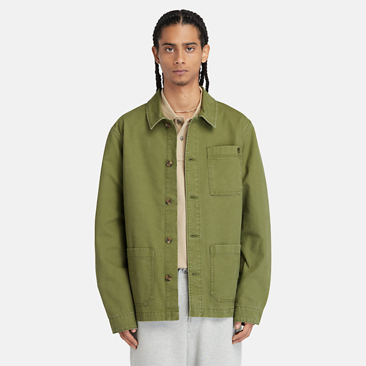 Washed Canvas Chore Jacket for Men in Green