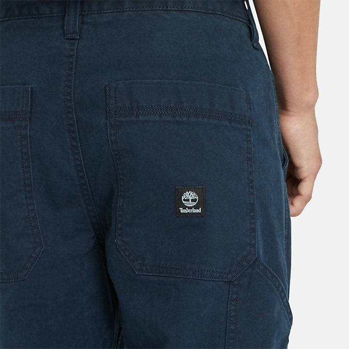 Pantaloni Carpenter Elasticizzati in Tela Effetto Lavato da Uomo in blu scuro-