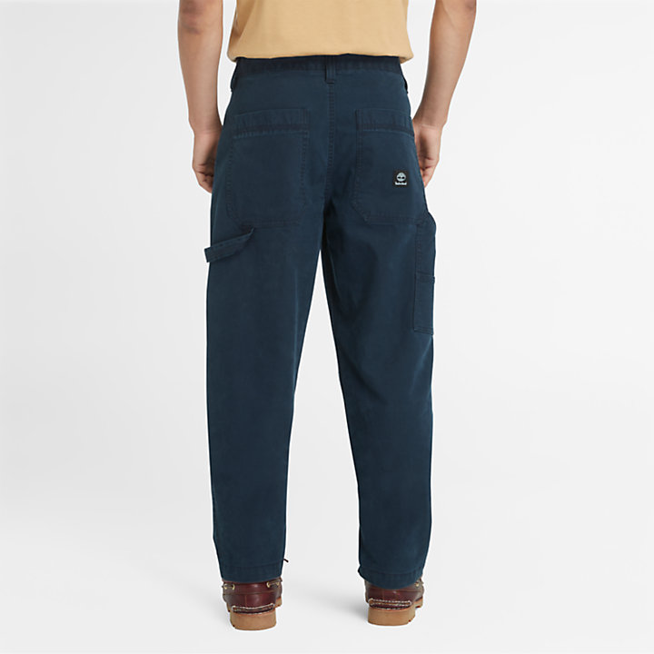 Pantaloni Carpenter Elasticizzati in Tela Effetto Lavato da Uomo in blu scuro-