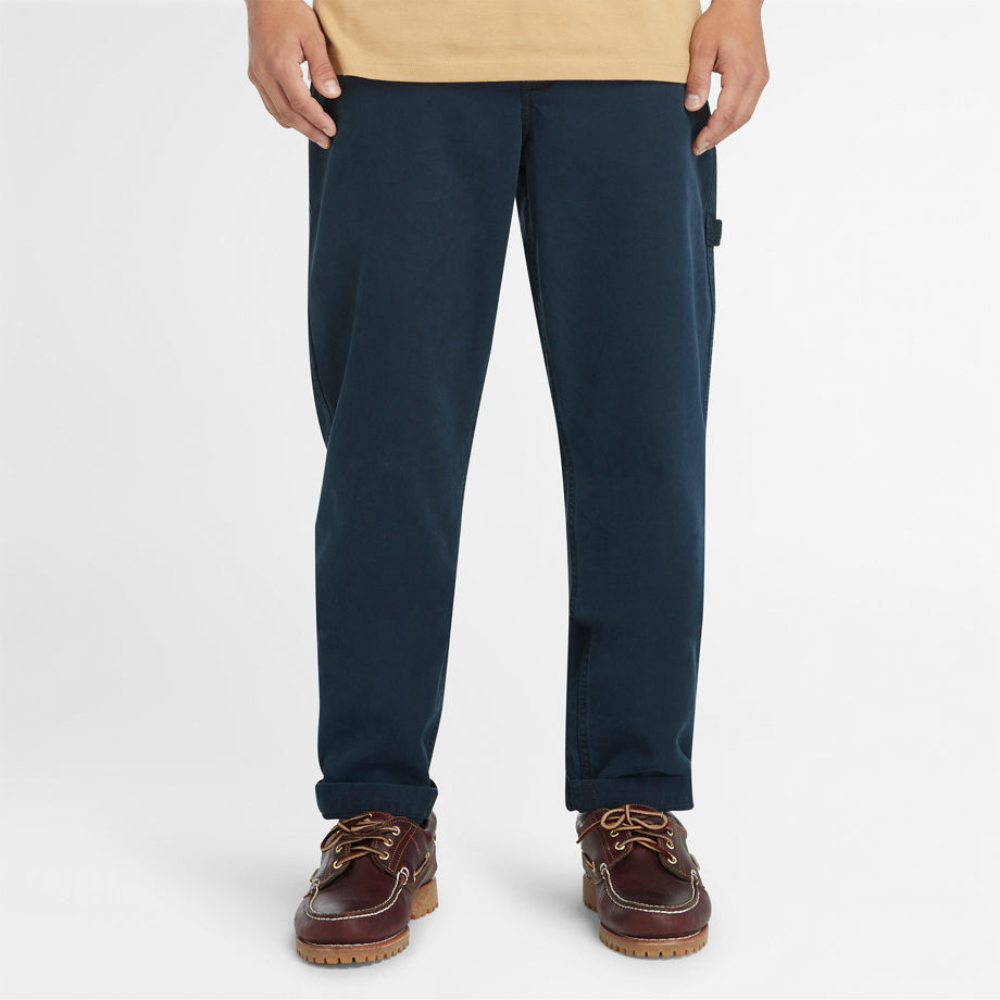 Timberland Washed Canvas Stretch Carpenter Trouser For Men In Dark Blue Blue