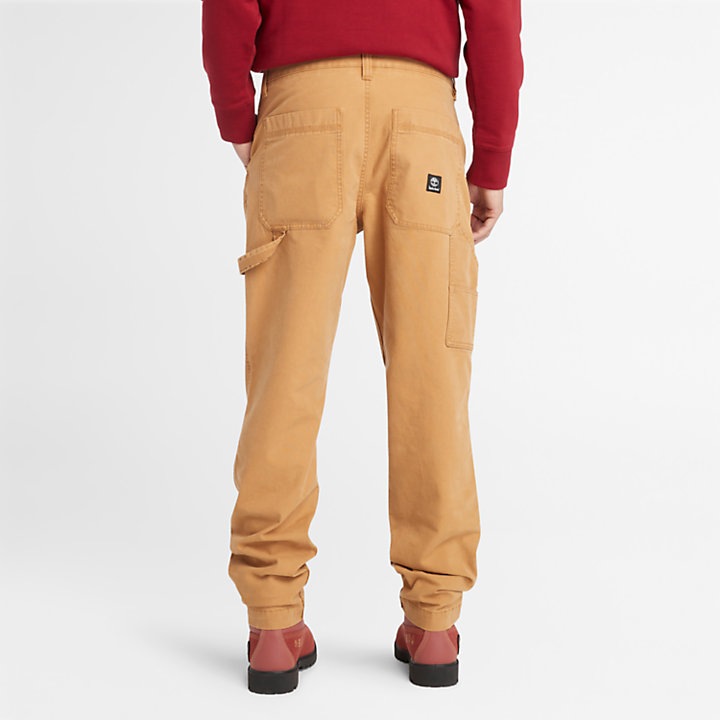 Pantaloni Carpenter Elasticizzati in Tela Effetto Lavato da Uomo in giallo-