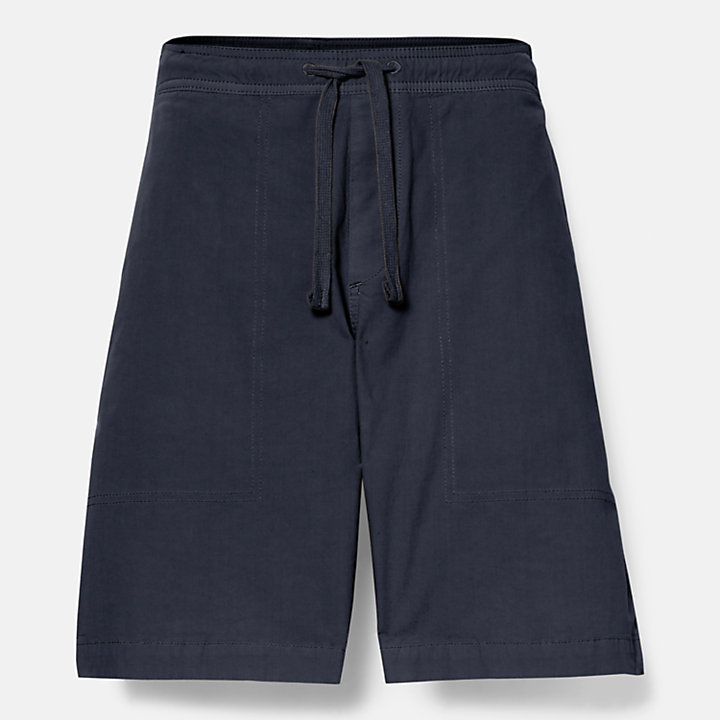 Pantalón corto de popelina teñido en prenda para hombre en azul marino-