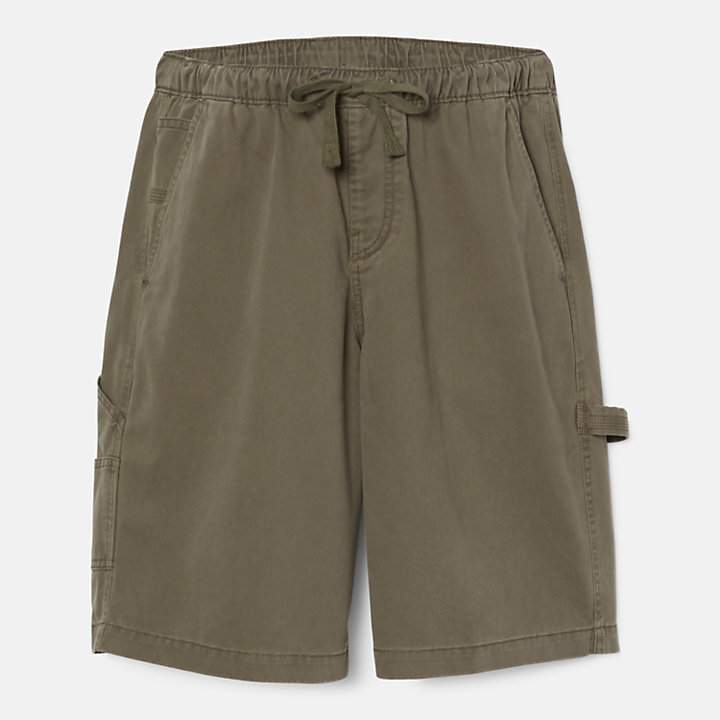 Pantalones cortos de estilo carpintero y sarga gruesa para hombre en verde-