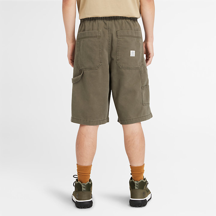 Pantalones cortos de estilo carpintero y sarga gruesa para hombre en verde-