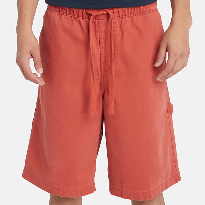 Pantalones cortos de estilo carpintero y sarga gruesa para hombre en rojo-