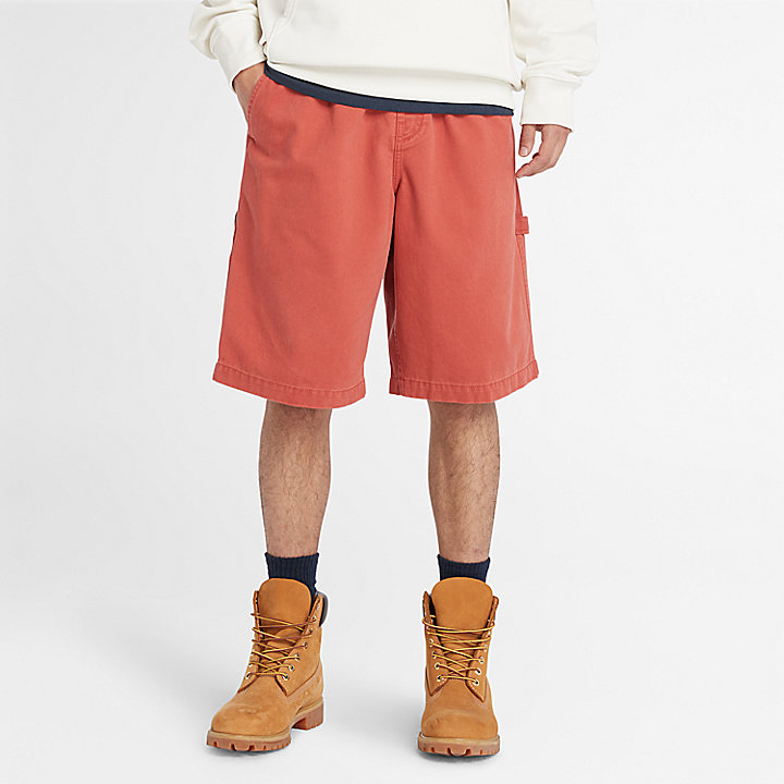 Pantalones cortos de estilo carpintero y sarga gruesa para hombre en rojo