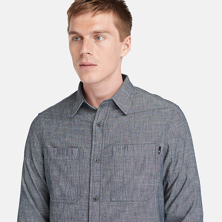 Camisa de tejido cambray vaquero para hombre en azul oscuro